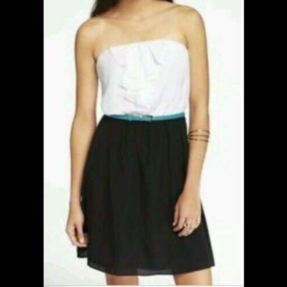 Express Colorblock Ruffle Front Strapless Dress 10 - image 1